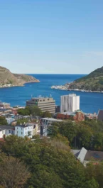 Scenic view of Crossroads Inn & Suites area with vibrant town and harbour.